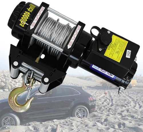VNATWGOO Treuil éLectrique éTanche 3000Lb 3500Lb 4000Lb, Treuil De Voiture à Double TéLéCommande 12V/24V, pour Tout-Terrain, Sable, Sauvetage De VéHicule, Utilisation d'urgence,4000lb-24V