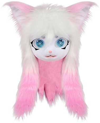 Tierköpfe aus Pelz, Vollmaske, Katze, große Augen, langes Fell | Kopfzubehör Unisex aus realistischem Plüsch für Kostüm, Anime-Konvention, Maskerade, Theater, Party und Cosplay