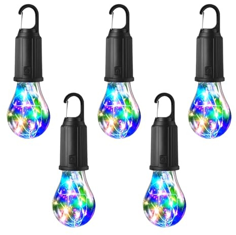 5 Stück Campinglampe: Wasserdichte Wiederaufladbare LED Zeltlampe Glühbirne mit 3 Helligkeitsstufen, Tragbare Campinglaterne Mit Haken für Zelt, Garten, Stromausfall & Notfall