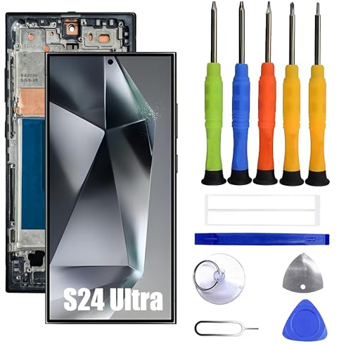 VUXYIT Compatibile con Samsung Galaxy S24 Ultra, schermo touch screen, convertitore digitale, display LCD, display di ricambio [con cornice] [nessuna funzione di impronte digitali] con kit di