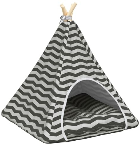 vidaXL Haustier-Tipi mit Kissen Weiß und Grau 60 x 60 x 70 cm