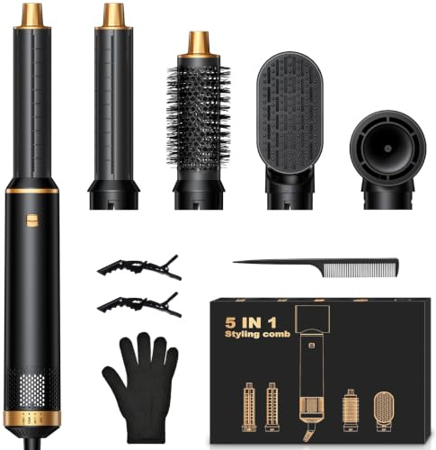 OHFAMO 5 en 1 Moldeador de Pelo, Cepillo Secador de Pelo con Secador Iónico, Rizador Automático, Cepillo Alisador y Aire Caliente para Secar, Rizar, Alisar y Crear Volumen en Casa, Diario y Viajes