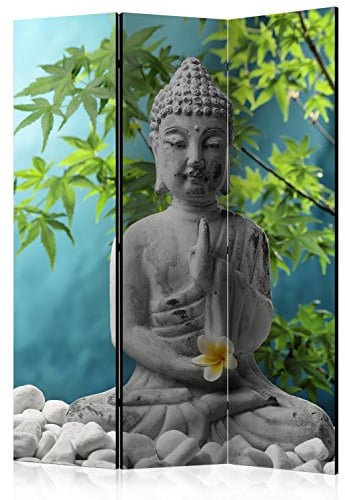 RAUMTEILER/PARAVENT B&D XXL Spa Zen Buddha 135x172 cm 3-teilig Einseitig Raumtrenner Raum Trennwand Holz Room Divider Mobiler Sichtschutz Spanische Wand Raum Abtrennung grau blau grün