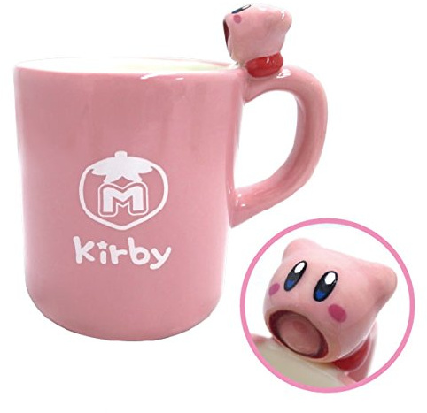 Kirby's Dream Land Ceramic Mug Cup, Cute Sucking Air Kirby On Handle, 11×7.5cm, Japan Import, Kirby (Pink)