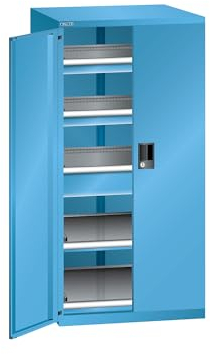 Lista | Schubladenschrank mit Flügeltüren | Höhe 1450 mm | 2 Böden | 3 Schubladen | Traglast 75 kg | lichtblau