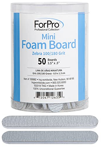 ForPro Mini Foam Board, Zebra, 100/180 Grit, Double-Sided Manicure Nail File, 3.5” L x .5” W, 50-Count 