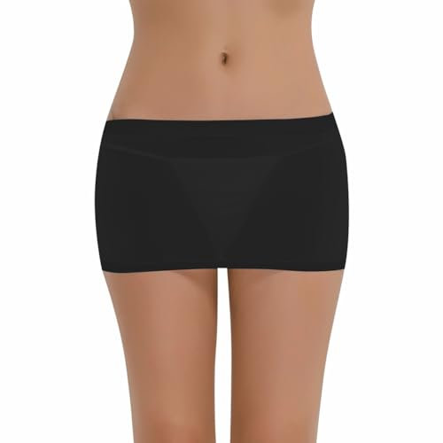 ranrann Mini Micro Jupe Transparente Sexy Elastique Lingerie Erotique Vêtement de Nuit Jupe Soirée Nuisette Bodycon Clubwear Costume Sexy Tenue Party Noir Taille Unique