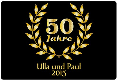 Personalisierte Fußmatte Goldene Hochzeit Fussmatte mit Namen personalisiert | Hochzeitstaggeschenke zur Goldhochzeit 50 Jahre | Geschenke zur Goldenen Hochzeit | 60 x 40 cm
