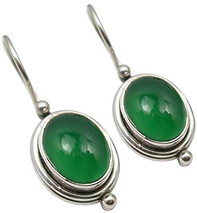 SilverStarJewel Fünfter Mai Geschenk Gruen Onyx Französisch Haken Ohrringe 2,5 cm 4,5 Gramm massives Sterling Silber