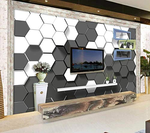 Fototapete Abstraktes Hexagon Schwarzweiss 3D Effekt Tapeten Tapete Wandbilder Wohnzimmer Schlafzimmer Dekoration Moderne Wanddeko