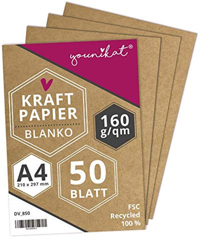 160 g/m² Recycling Design-Kraftpapier I DIN A4 I 50er Set I in Blanko zum selbst-gestalten I DIY I Briefpapier Briefbögen Geschäftsausstattung I Vielseitig zum schreiben malen I dv850
