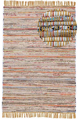 carpetfine Flachgewebeteppich Kelim Chindi Gelb 140x200 cm | Moderner Teppich für Wohn- und Schlafzimmer