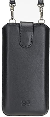 Bouletta Legato Handyhülle in 6.1 Zoll Leder Umhängetasche Hülle mit Schultergurt und Kartenfach kompatibel mit iPhone XR, iPhone 11, iPhone 12/12 Pro Echtleder Sleeve (6.1 Zoll, Schwarz)