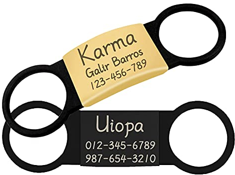 Uiopa 2pcs Medaille Chien avec Gravure, Acier Inoxydable Medaille Chat avec Gravure Medaillon Chien Personnalisé, Médaille D’Identification Coulissante pour Collier Chien et Chat (Noir & Doré, L)
