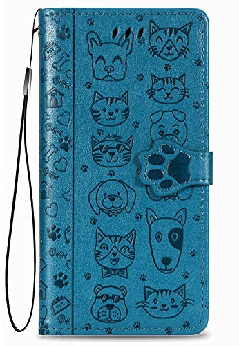 Fertuo Cover per iPhone 13, Custodia Portafoglio a Libro in Pelle Flip Cover con Porta Carte, Chiusura Magnetica [Disegni di Gatto Cane] Case Antiurto per Apple iPhone 13, Blu