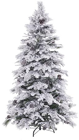 LOLAhome Árbol de Navidad Artificial Nevado 150cm 180cm 210cm - Árbol Realista con Nieve, Piñas y Ramas Desmontables, Incluye Soporte Desmontable (150cm)