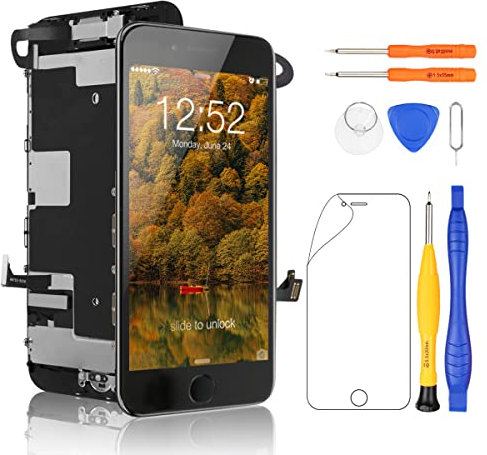 Yodoit for iPhone 8 / SE 2020 LCD Screen Replacement with Home Button, Earpiece Speaker, Front Camera, A1863 A1905 A1906 Black Touch Digitizer Assembly with Repair Tool Kit and Screen Protector