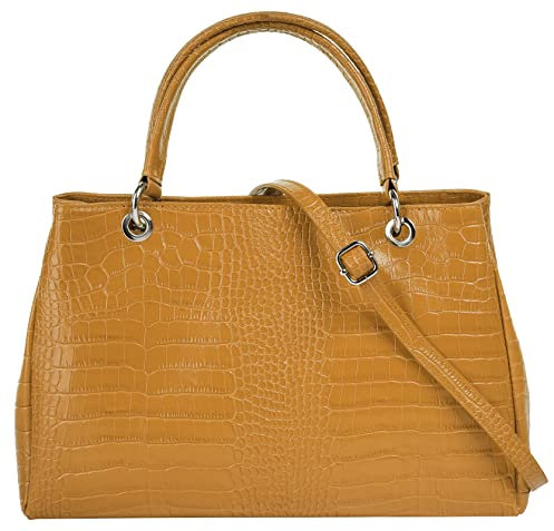 Cluty Handtasche Echt Leder Damen | Made in Italy, Damenhandtasche mit Krokoprägung, Umhängetasche mit Schultergurt, elegante Ledertasche | 021319