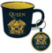 Pyramid International Juego de taza y llavero Queen en caja de regalo (diseño del logotipo del escudo), taza de cerámica estilo fogata de 325 ml y llavero tejido, producto oficial