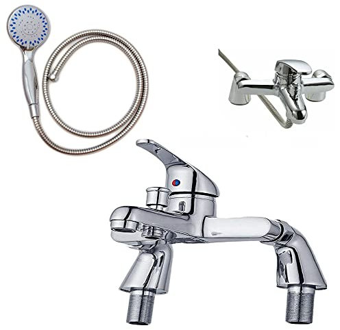 Bath Bathtub Mixer Tap with Shower Dual Lever Bathtub Taps Mixer Shower Handset Bathroom Chrome Deck Mounted