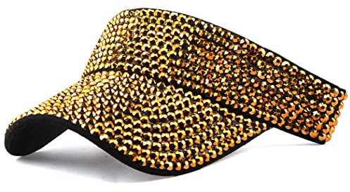 Gudessly Shiny Rhinestones Plain Sport Sun Visor Adjustable Summer Cap Visor Caps for Women Men Golf Tennis Cycling Running Jogging, Golden