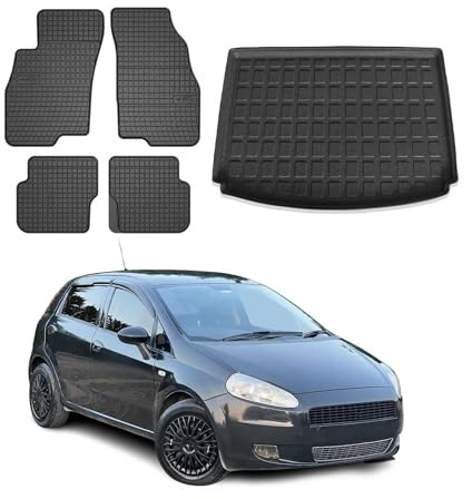 OMAC Fußmatten Kofferraumwanne für FIAT Grande Punto 2006-10 Gummi Schwarz | inkl. Kofferraumwanne (Satz), Gummimatten, Automatten, Allwetter, Antirutsch, fahrzeugspezifisches Produkt, wasserdicht