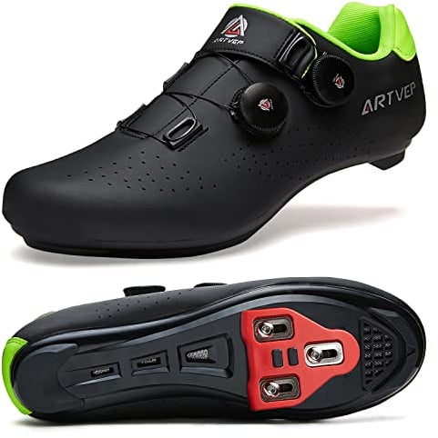Herren Radschuhe Damen MTB Fahrradschuhe Kompatibel mit Look SPD SPD-SL Delta Lock Pedal Reitschuhe Kompatibel mit Peloton Schuhen Schwarz Grün EU 44