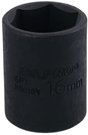 16mm 3/8in Drive Shallow Stubby Metric Impacted Socket 6 Sided Single Hex