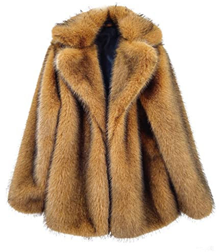 ZhuiKun Manteau en Fausse Fourrure pour Femme Veste à Revers en Fourrure Artificielle Pardessus Solide Épais Chaud - Marron, 3XL