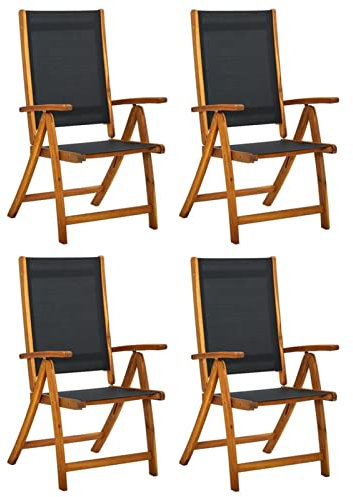 Gecheer 4 STK. Klappbare Gartenstühle Verstellbar Hochlehner Klappstuhl Balkonstuhl mit Armlehnen Faltstühle Gartenmöbel Massivholz Akazie und Textilene