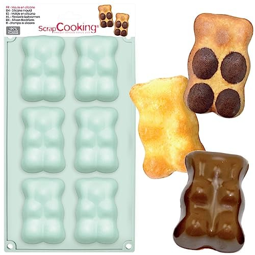 ScrapCooking - XL-Silikon-Bärenform - 6 Formen für Teddybär Kuchen - Weiches Backutensil - Backofen- & Gefrierschrankgeeignet - Wassergrün - 3000