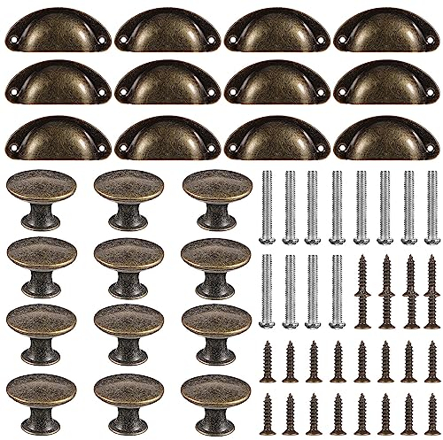 DOITOOL 24Pcs Antique Brass Cabinet Handles Vintage Shell Cup Drawer Handle Round Cupboard Handles Bronze Drawer Knobs with Screws for Cupboard Cabinet Home Office Kitchen (14E06EKVGW276YW1809T3B7)