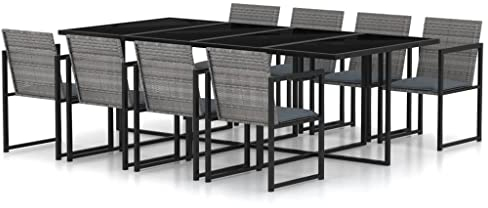 vidaXL Garten Essgruppe 9-TLG., Gartengarnitur mit Kissen, Sitzgruppe für Garten Terrasse, Gartenmöbel Set Gartenset, Grau Poly Rattan
