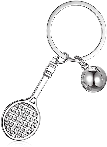 Otuuz Silberner Tennis Schlüsselanhänger Tennisschläger Tennisball Schlüsselanhänger aus Metall Sport Schlüsselring für Tennisspieler Geschenk