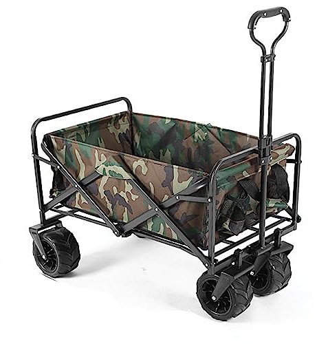 Bollerwagen Faltbar,Garten Handwagen Faltbar Kapazität 100L Breite Reifen Transportwagen Bis 100Kg Tragkraft Mit Seitentasche Getränkehalter Verstellbarem Griff,Tarnen,9 Wheels