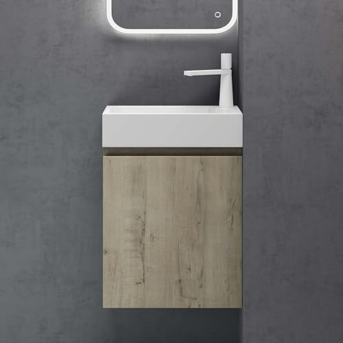 doporro Mobile Bagno Sospeso con Lavabo Set di Mobili da Bagno, Mobile Sottolavabo per WC Ospiti 46x26x63cm Rovere chiaro, Seria Pisa02