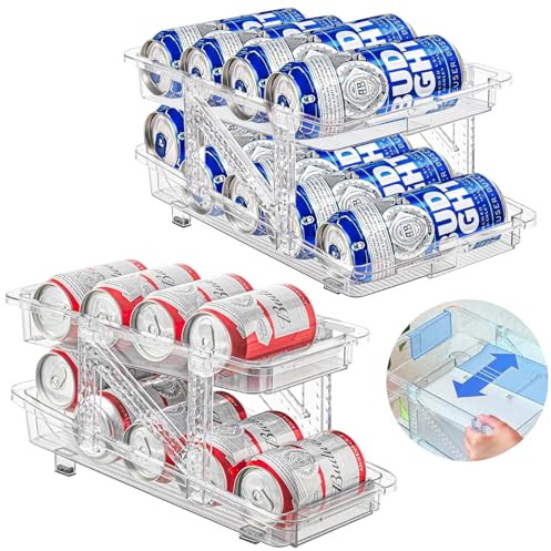 Coopache Ausziehbar Kühlschrank Organizer Dosen Dosenspender Dosenhalter 2-lagig Automatischer Fridge Organizer Drink Soda Can Holder für 250ml 330ml 500ml Getränke Bier Coladose