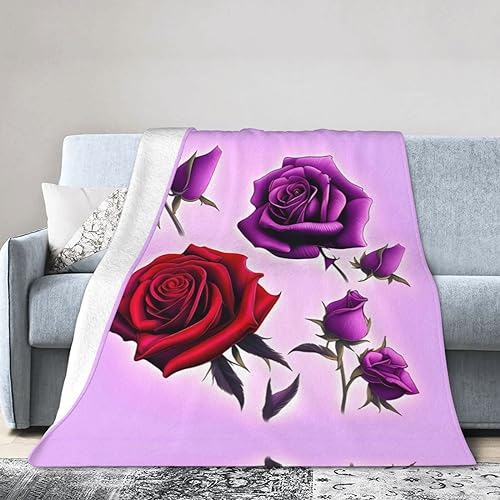 YYHHAOFA Rote und violette Rosenmuster, ultraweiche Micro-Fleece-Decke, 101,6 x 76,2 cm, leicht, langlebig und kompakt faltbar