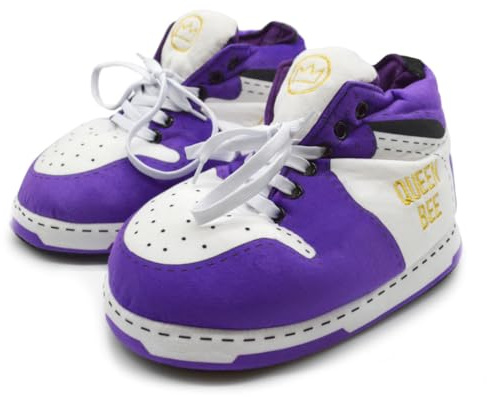 Baffies` Krazy Kicks - Medium Queen Bee Slippers for Women Memory Foam Trainer & Sneaker Style, Warm Novelty Large Sizes Comfy Shoe