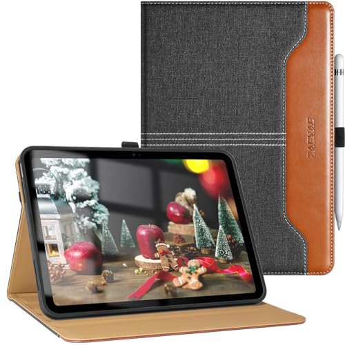 ZAEXAE Hülle für ipad 10. Generation 2022, ipad 10,9 Zoll mit Stifthalter, PU Leder Tablet Hülle mit Auto Schlaf/Aufwach Funktion Rückseite, Schwarz/Braun
