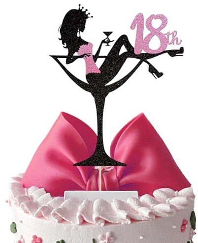 Mezrkuwr Rotweinglas Mädchen Tortendeko, 18th Geburtstag Cake Topper Glitter High Heel Mädchen Kuchen Deko für Mädchen Lady Bachelorette Thema Geburtstag Party