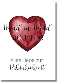 BastelLama - Postkarte Grußkarte Glückwunschkarte Hochzeit Ehe 40 Jahre Rubinhochzeit