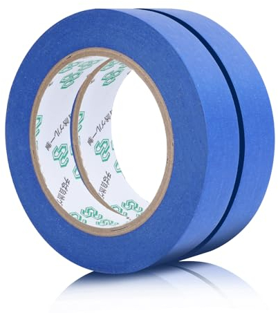 AiQInu 2 Rouleaux Ruban de Masquage Peinture, Ruban Adhésif Blau, Masking Tape Bleu, Ruban de Masquage Aquarelle, Protection Peinture, 24mm x 50m