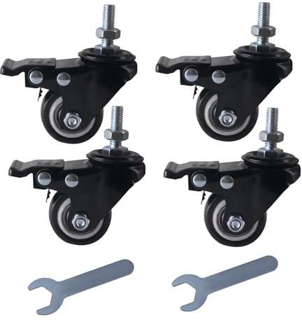 CNCYEAH 4 Stück Lenkrollen 40mm, M8× 25mm,1.5 Zoll Möbelrollen mit Bremse,Transportrollen 360° Drehung bis 240KG, Rollen für Möbel,Rollen mit Gewinde