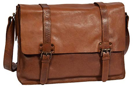 Herren Laptoptasche aus echtem Vintage-Büffelleder, Barons, Rost, rust, Medium