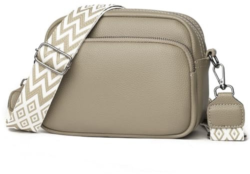 GSenhui Crossbody Bag Damen Echtes Leder Kleine Umhängetasche mit Breitem Gurt Reißverschluss und Abnehmbar Schultergurt Handytasche Zum Umhängen Frauen Schwarz