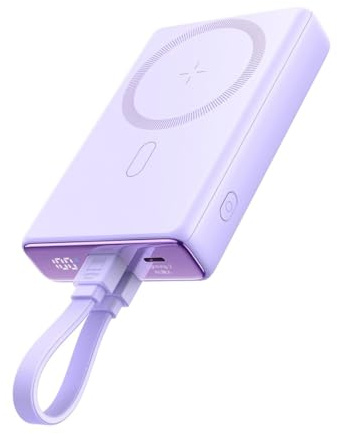 Powerbank JR-PBM01 magnetisch 10000 mAh 20 W mit Ständer + Kabel Kompatibel mit iPhone und USB-C Anschluss Lila