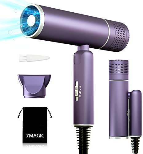 7MAGIC Fön Haartrockner Föhn mit Konzentratordüse, Reisefön Klappbar, 30% Schnellere Trocknung, 300 Mio. Ionen, 99% Haarsaugschutz, Überhitzungsschutz, 1600W, Ultraleicht für alle Haartypen, Lila