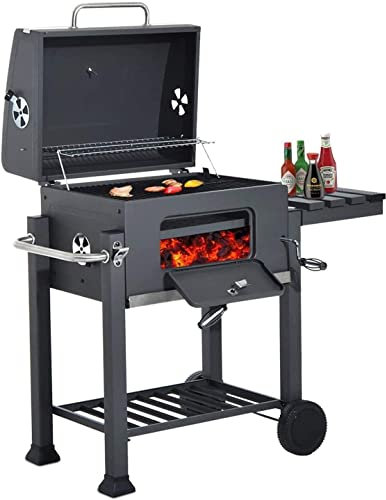 AKALNNB Trolley BBQ Grill Portable BBQ Charcoal Grill Garden Outdoor Camping Food Cooking Barbecue Stove BBQ Trolley with Big Wheels