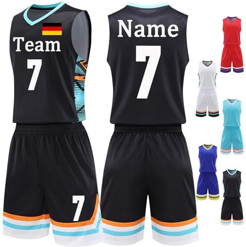 BROKANER Benutzerdefiniert Trikots Kinder Erwachsene Basketball Tshirt & Shorts 2 Teiliges Set Name Nummer Team Logo Personifizieren Basketball Trikots